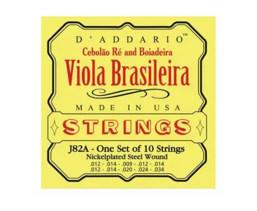 Encordoamento Viola 10 Cordas D'addário J82A Afinação Ré (D) Cebolão