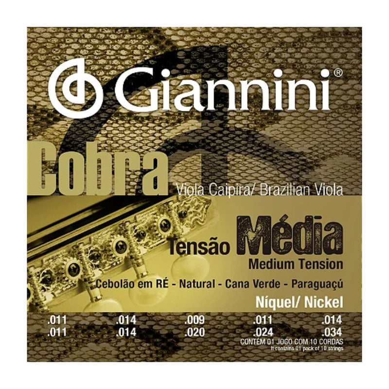 Encordoamento Viola 10 Cordas Giannini Cobra GESVNM Afinação Ré (D) Cebolão