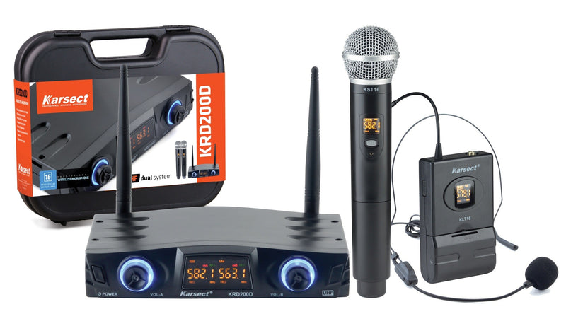Microfone Sem Fio Duplo Karsect Mão+Cabeça KRD-200 DMH